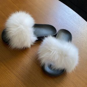 White Fox Fur Slides